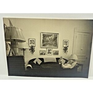 1943 Vintage Home Interior Photo Man Reading on Sofa Handwritten Caption 5x7